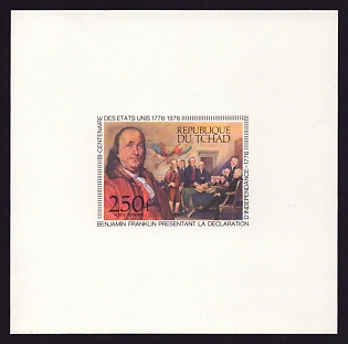 1976 250fr Chad 'Franklin presenting Declaration of Independence' Airmail Proof Sheetlet, Epreuve de Luxe, French Community Deluxe Presentation Miniature Sheet