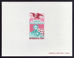 1977 120fr Chad 'Abraham Lincoln, eagle and flags, vert' Airmail Proof Sheetlet, Epreuve de Luxe, French Community Deluxe Presentation Miniature Sheet