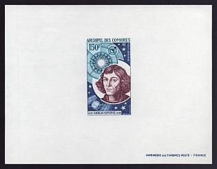 1973 150fr Comoros 'Nicolaus Copernicus (1473-1543), Polish astronomer' Airmail Proof Sheetlet, Epreuve de Luxe, French Community Deluxe Presentation Miniature Sheet