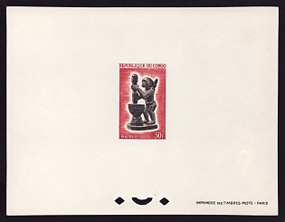 1964 50fr Congo 'Carved Figure' Proof Sheetlet, Epreuve de Luxe, French Community Deluxe Presentation Miniature Sheet