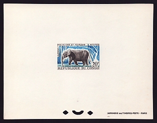 1965 20fr Congo 'Elephant, horiz' Proof Sheetlet, Epreuve de Luxe, French Community Deluxe Presentation Miniature Sheet