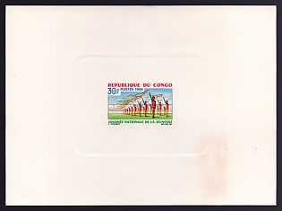 1966 30fr Congo 'Gymnastic drill team with streamers' Sunken Proof Sheetlet, Epreuve de Luxe, French Community Deluxe Presentation Miniature Sheet