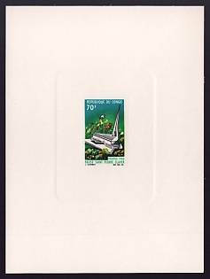 1966 70fr Congo 'Church of St. Peter Claver' Sunken Proof Sheetlet, Epreuve de Luxe, French Community Deluxe Presentation Miniature Sheet