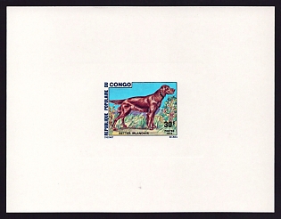 1974 30fr Congo 'lrish Setter' Proof Sheetlet, Epreuve de Luxe, French Community Deluxe Presentation Miniature Sheet