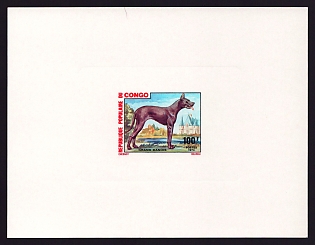1974 100fr Congo 'Great Dane' Proof Sheetlet, Epreuve de Luxe, French Community Deluxe Presentation Miniature Sheet