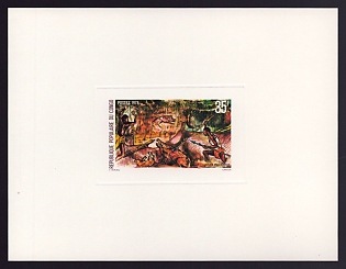 1978 35fr Congo 'Wild Boar Hunt' Sunken Proof Sheetlet, Epreuve de Luxe, French Community Deluxe Presentation Miniature Sheet