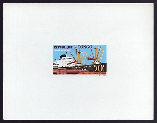 1962 50fr Congo 'Loading Timber, Pointe-Noire Harb' Airmail Proof Sheetlet, Epreuve de Luxe, French Community Deluxe Presentation Miniature Sheet