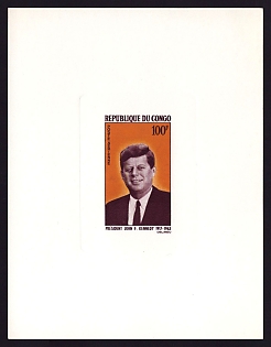 1965 100fr Congo 'Pres. John F. Kennedy' Sunken Airmail Proof Sheetlet, Epreuve de Luxe, French Community Deluxe Presentation Miniature Sheet