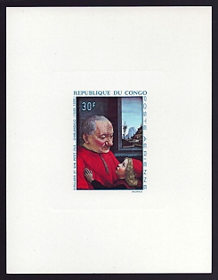 1968 30fr Congo 'Grandfather and Grandson, by Ghirlandajo vert' Sunken Airmail Proof Sheetlet, Epreuve de Luxe, French Community Deluxe Presentation Miniature Sheet