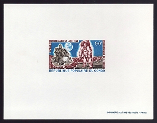 1970 90fr Congo 'First man on the moon, Apollo 11, 1969' Airmail Proof Sheetlet, Epreuve de Luxe, French Community Deluxe Presentation Miniature Sheet