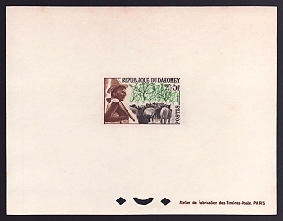 1963 5fr Dahomey 'Peuhl Herdsman and Cattle' Proof Sheetlet, Epreuve de Luxe, French Community Deluxe Presentation Miniature Sheet