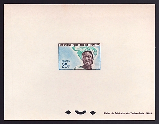 1963 25fr Dahomey 'Dahomey girl' Proof Sheetlet, Epreuve de Luxe, French Community Deluxe Presentation Miniature Sheet