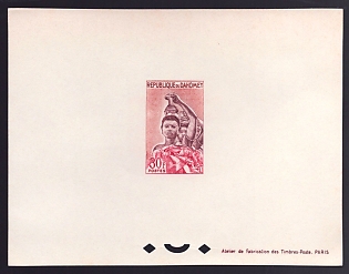 1963 30fr Dahomey 'Nessoukoué women carrying vases on heads, Abomey' Proof Sheetlet, Epreuve de Luxe, French Community Deluxe Presentation Miniature Sheet