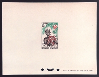 1963 50fr Dahomey 'Ouidah witch doctor, rock python' Proof Sheetlet, Epreuve de Luxe, French Community Deluxe Presentation Miniature Sheet