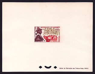 1963 60fr Dahomey 'Peuhl Herdsman and Cattle' Proof Sheetlet, Epreuve de Luxe, French Community Deluxe Presentation Miniature Sheet