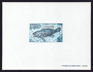 1973 5fr Dahomey 'Epinephelus Aeneus' Proof Sheetlet, Epreuve de Luxe, French Community Deluxe Presentation Miniature Sheet