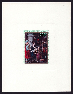 1969 200fr Dahomey 'Adoration of the Kings, Antwerp School' Sunken Airmail Proof Sheetlet, Epreuve de Luxe, French Community Deluxe Presentation Miniature Sheet