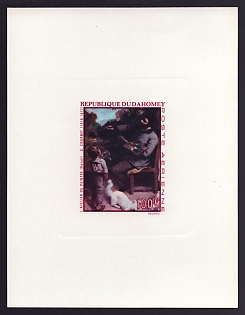 1969 100fr Dahomey 'The Artist's Studio (detail), by Gustave Courbet' Sunken Airmail Proof Sheetlet, Epreuve de Luxe, French Community Deluxe Presentation Miniature Sheet