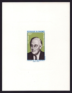 1970 100fr Dahomey 'Franklin D. Roosevelt' Sunken Airmail Proof Sheetlet, Epreuve de Luxe, French Community Deluxe Presentation Miniature Sheet