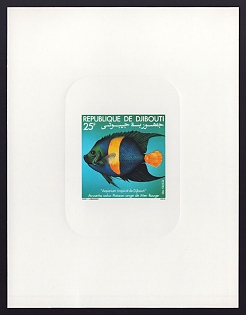 1981 25fr Djibouti 'Angel Fish' Sunken Proof Sheetlet, Epreuve de Luxe, French Community Deluxe Presentation Miniature Sheet
