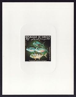1981 70fr Djibouti 'Scad' Sunken Proof Sheetlet, Epreuve de Luxe, French Community Deluxe Presentation Miniature Sheet