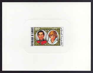 1981 180fr Djibouti 'Prince Charles and Lady Diana' Sunken Proof Sheetlet, Epreuve de Luxe, French Community Deluxe Presentation Miniature Sheet