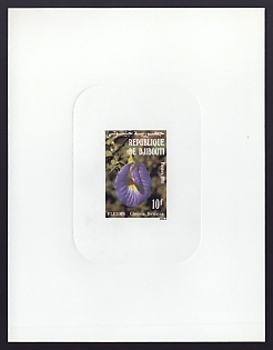1981 10fr Djibouti 'Clitoria ternatea, vert' Sunken Proof Sheetlet, Epreuve de Luxe, French Community Deluxe Presentation Miniature Sheet