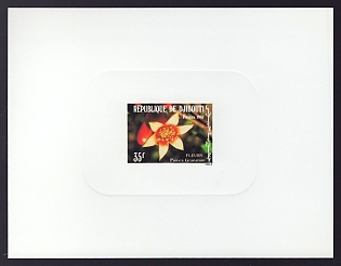1981 35fr Djibouti 'Punica granatum' Sunken Proof Sheetlet, Epreuve de Luxe, French Community Deluxe Presentation Miniature Sheet