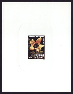 1981 45fr Djibouti 'Malvaceous plant, vert' Sunken Proof Sheetlet, Epreuve de Luxe, French Community Deluxe Presentation Miniature Sheet