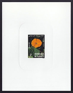 1983 5fr Djibouti 'Local Flowers' Sunken Proof Sheetlet, Epreuve de Luxe, French Community Deluxe Presentation Miniature Sheet