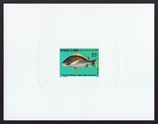 1986 55fr Djibouti 'Lutjanus rivulatus' Sunken Proof Sheetlet, Epreuve de Luxe, French Community Deluxe Presentation Miniature Sheet