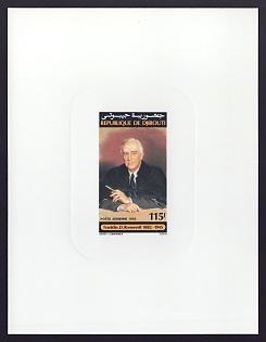 1982 115fr Djibouti 'Franklin D. Roosevelt (1882-1945)' Sunken Airmail Proof Sheetlet, Epreuve de Luxe, French Community Deluxe Presentation Miniature Sheet