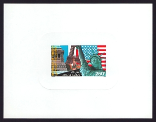1986 250fr Djibouti 'Statue of Liberty, Cent' Sunken Airmail Proof Sheetlet, Epreuve de Luxe, French Community Deluxe Presentation Miniature Sheet