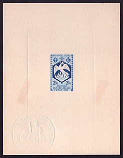 1941 2.50fr French Equatorial Africa 'Phoenix' Sunken Die Proof Sheetlet, Epreuve de Luxe, French Community Deluxe Presentation Miniature Sheet