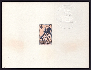 1945 10c French West Africa 'Colonial Soldier' Die Proof Sheetlet, Epreuve de Luxe, French Community Deluxe Presentation Miniature Sheet