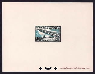 1958 20fr French West Africa 'Abidjan Bridge' Proof Sheetlet, Epreuve de Luxe, French Community Deluxe Presentation Miniature Sheet