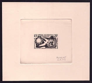 1958 20fr French West Africa 'Human Rights Issue' Sunken Trial Color Proof Sheetlet, Epreuve de Luxe, French Community Deluxe Presentation Miniature Sheet