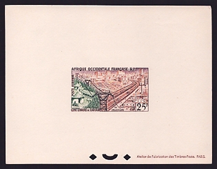 1958 25fr French West Africa 'Village and modem city' Airmail Proof Sheetlet, Epreuve de Luxe, French Community Deluxe Presentation Miniature Sheet
