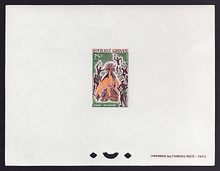 1965 25fr Gabon 'Okoukoue Dance' Proof Sheetlet, Epreuve de Luxe, French Community Deluxe Presentation Miniature Sheet