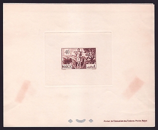 1939-42 40c French Morocco 'Goatherd' Sunken Trial Color Proof Sheetlet, Epreuve de Luxe, French Community Deluxe Presentation Miniature Sheet