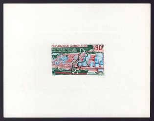 1968 30fr Gabon 'Tanker, Refinery, and Map of Area Served' Proof Sheetlet, Epreuve de Luxe, French Community Deluxe Presentation Miniature Sheet