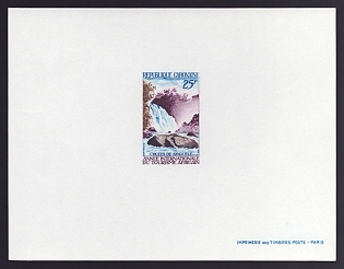 1969 25fr Gabon 'Kinguele Waterfall, vert' Proof Sheetlet, Epreuve de Luxe, French Community Deluxe Presentation Miniature Sheet