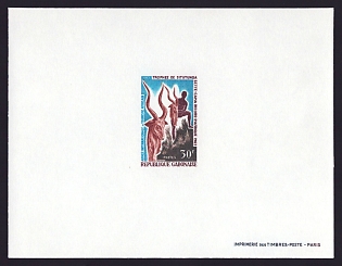 1969 30fr Gabon 'Sitatunga trophies, vert' Proof Sheetlet, Epreuve de Luxe, French Community Deluxe Presentation Miniature Sheet