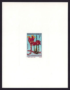 1969 1fr Gabon 'Aframomum Polyanthum (Zingiberaceae)' Sunken Proof Sheetlet, Epreuve de Luxe, French Community Deluxe Presentation Miniature Sheet