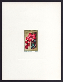 1969 2fr Gabon 'Chlamydocola chlamydantha (Sterculiaceae)' Sunken Proof Sheetlet, Epreuve de Luxe, French Community Deluxe Presentation Miniature Sheet