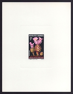 1969 5fr Gabon 'Costus dinklagei (Zingiberaceae)' Sunken Proof Sheetlet, Epreuve de Luxe, French Community Deluxe Presentation Miniature Sheet