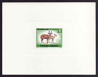 1970 5fr Gabon 'Bushbucks' Sunken Proof Sheetlet, Epreuve de Luxe, French Community Deluxe Presentation Miniature Sheet