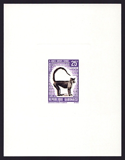1970 25fr Gabon 'Gray-cheeked monkey, vert' Sunken Proof Sheetlet, Epreuve de Luxe, French Community Deluxe Presentation Miniature Sheet