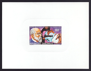 1982 100fr Gabon 'TB Bacillus Centenary' Sunken Proof Sheetlet, Epreuve de Luxe, French Community Deluxe Presentation Miniature Sheet