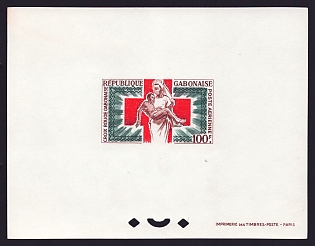 1965 100fr Gabon 'Red Cross Nurse Carrying Sick Child' Airmail Proof Sheetlet, Epreuve de Luxe, French Community Deluxe Presentation Miniature Sheet
